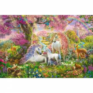 Холст с красками Семья единорогов в сказочном лесу по номерам 