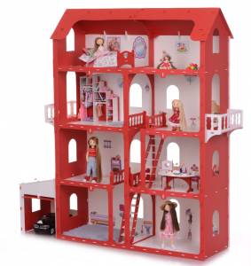 Дом для кукол "Коттедж Александра" бело-красный с мебелью