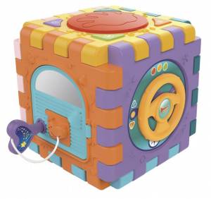 Куб логич ELEFANTINO на бат. 6 блоков, 10 функц., руль и тел, сортер,барабан,дверца с ключ