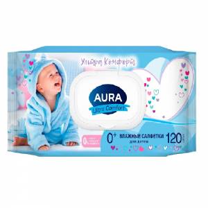 Влажные салфетки Aura Ultra Comfort, детские с экстрактом алоэ, 120 шт.