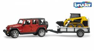 Внедорожник Jeep Wrangler Unlimited Rubicon c прицепом-платформой и колесным мини погрузчиком САТ